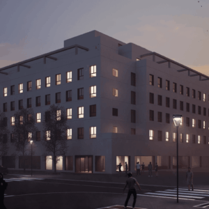 fachada principal nocturna